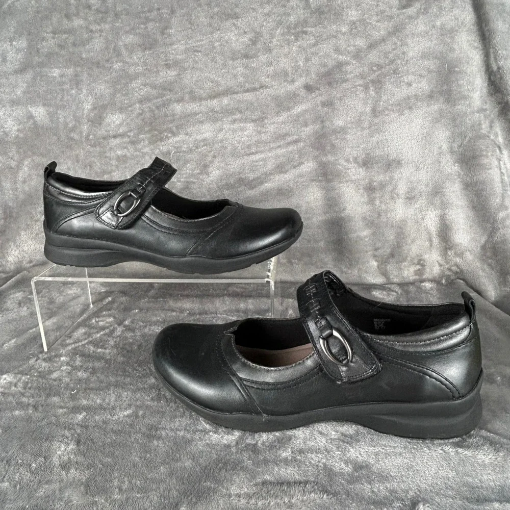 Earth Angelica Black Leather Mary Jane Comfort Flats Shoes Womens 8.5B